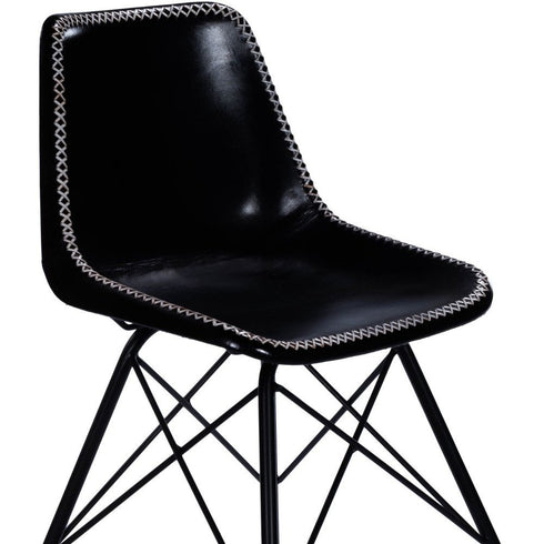 Black Contrast Stitch Leather Dining Chair